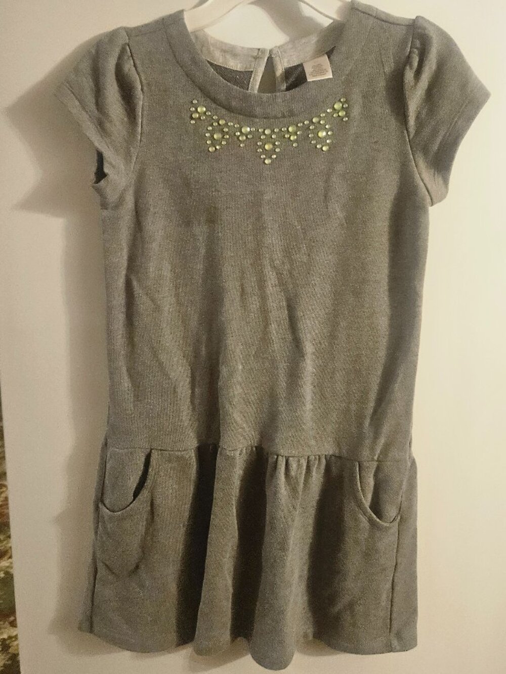 Gymboree Grey Dress with Green Stone Accent - Size 10